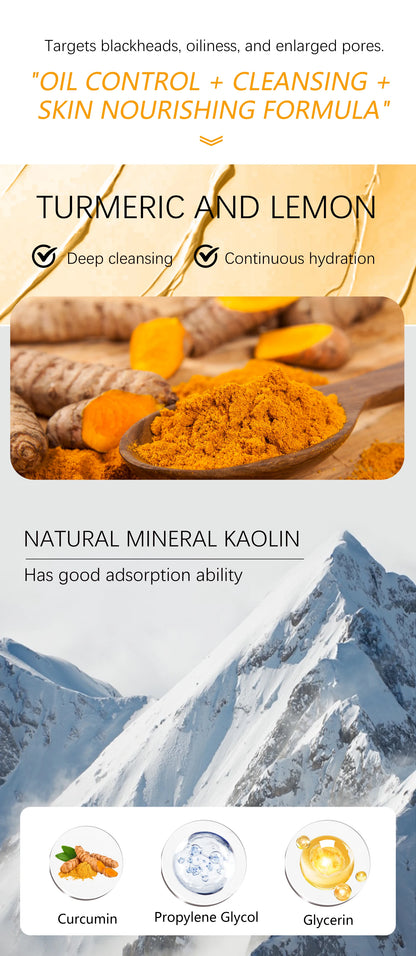 Turmeric and Lemon Deep Cleansing and Pore-Minimizing Clay Mask; Exfoliating and Brightening Clay Mask; Used for Skin Repair.