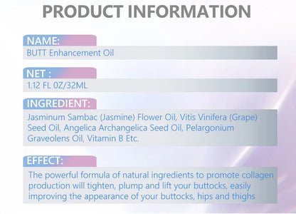 Sexy Butt-Lifting Essential Oil Jasmine Lifting Firming Skin Increase Hips Improve Sagging Body Massage Private Care Up 32ml