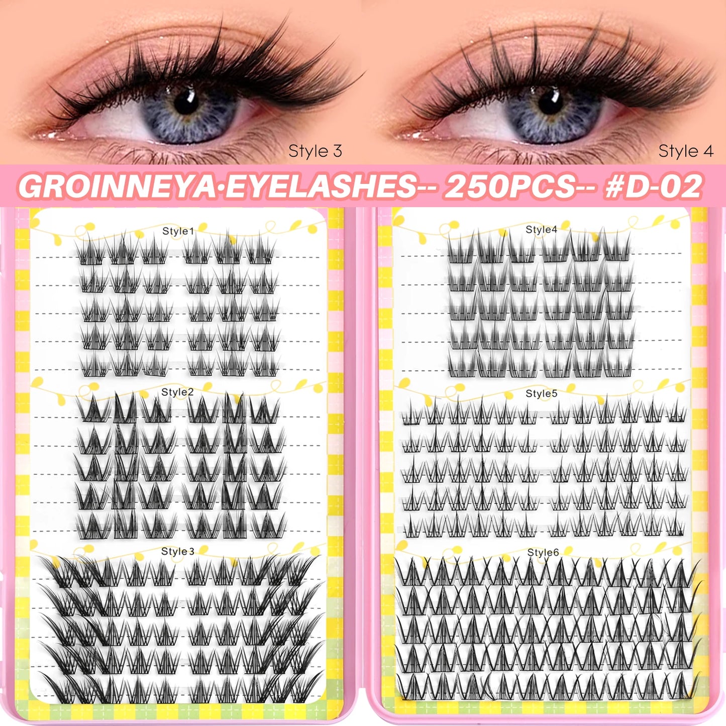 GROINNEYA Lash Clusters 30Rows DIY Natural Manga Eyelashes Mixed Tray Individual Lashes Natural Volume Eyelash Extension Makeup