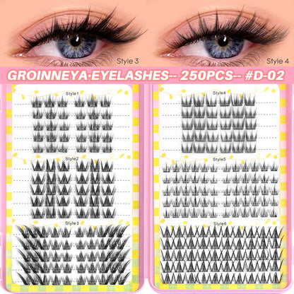 GROINNEYA Lash Clusters 30Rows DIY Natural Manga Eyelashes Mixed Tray Individual Lashes Natural Volume Eyelash Extension Makeup