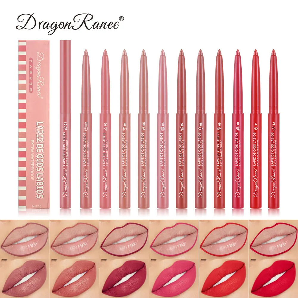 Lip Liner Lipstick Pen Waterproof Long-Lasting Contouring Lip Pencil Matte Finish Beginner Automatic Lip Liner Bean Paste Color Contouring Pen Automatic Rotating Lip Liner