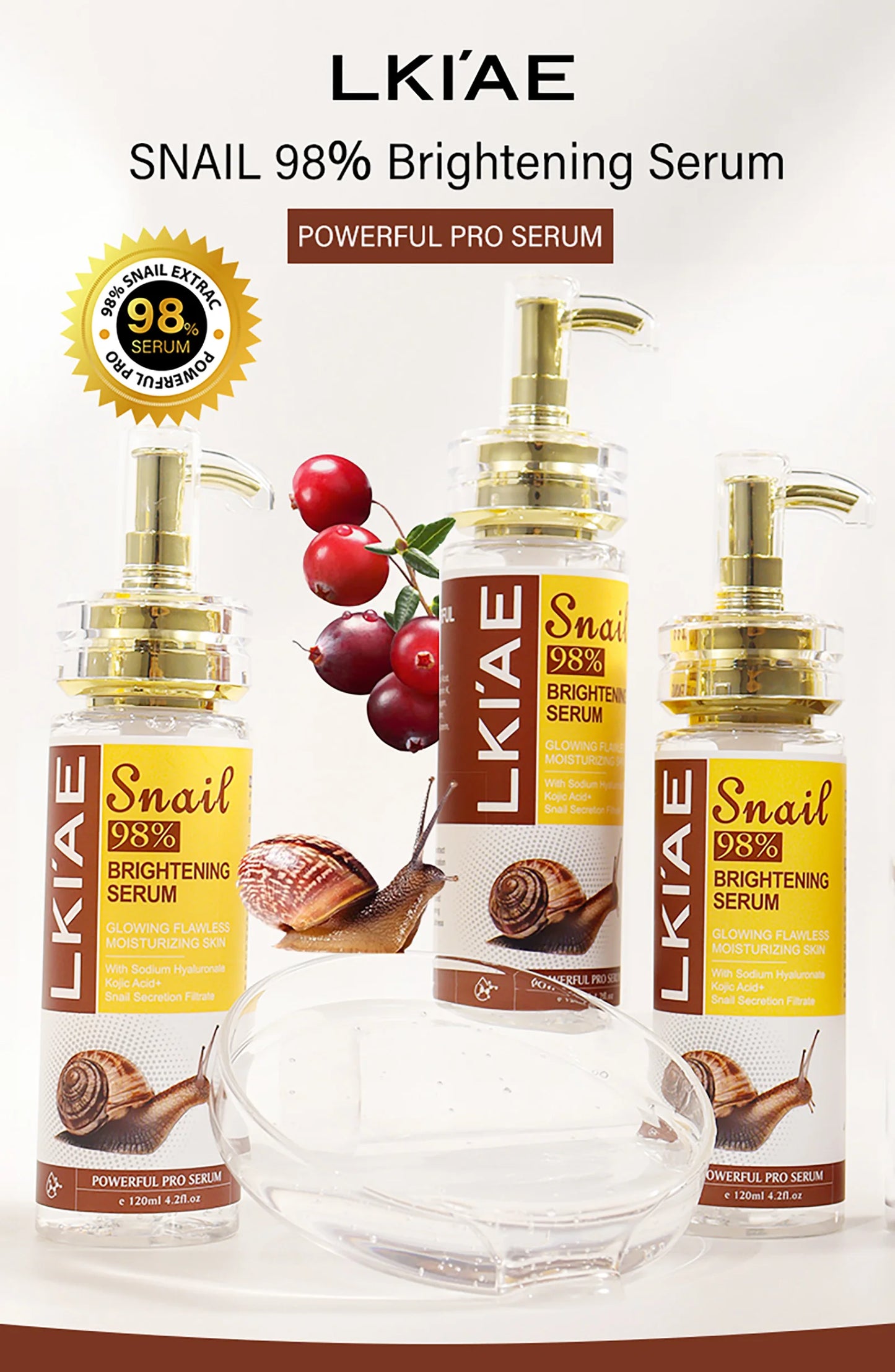 AILKE Snail Extract Whitening Serum, Moisturizing, Reduce Dark Spots, Wrinkle, Even Skin Tone, Lightening Essence for Face, Body