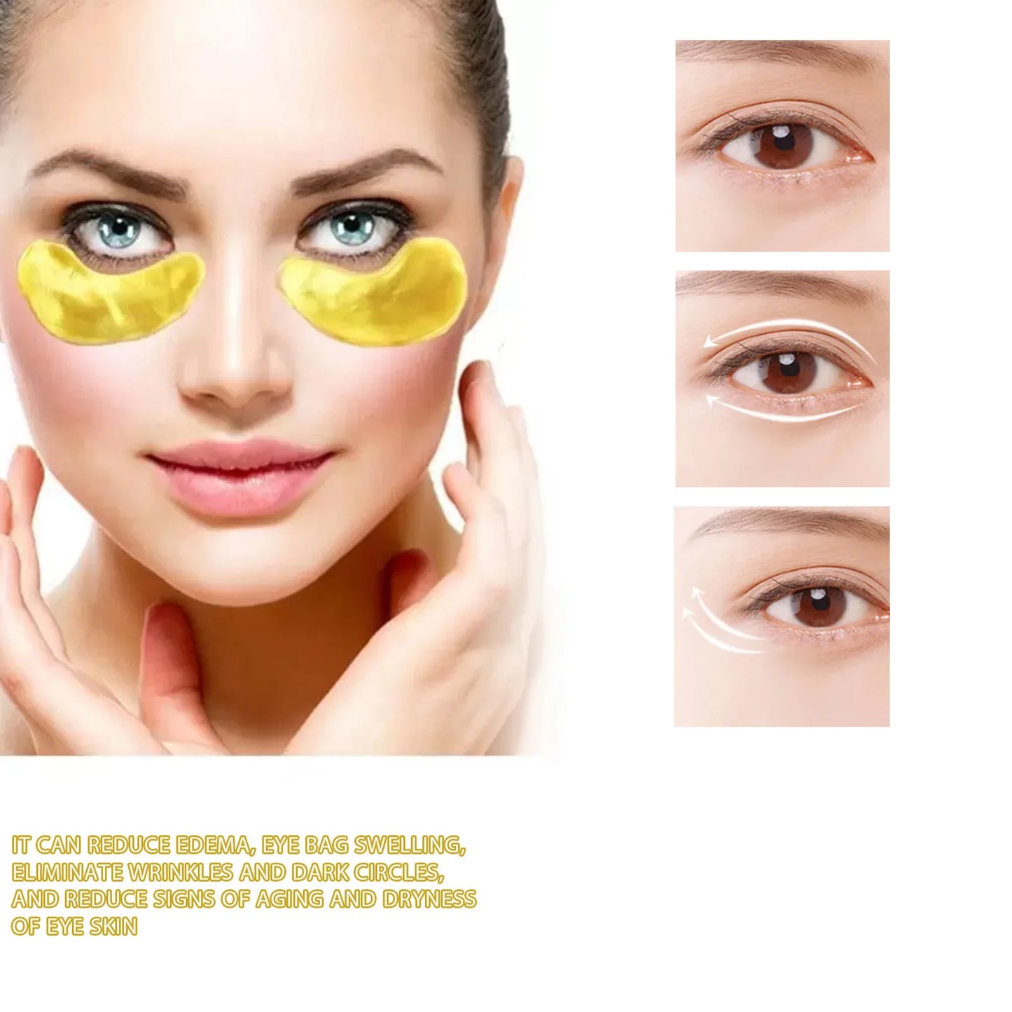 24K Gold Eye Treatment Mask Remove Dark Eye Circles Firming Fade Fine Lines Anti-Aging Hyaluronic Acid Collagen Under Eye Mask