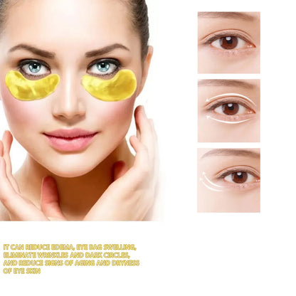 24K Gold Eye Treatment Mask Remove Dark Eye Circles Firming Fade Fine Lines Anti-Aging Hyaluronic Acid Collagen Under Eye Mask