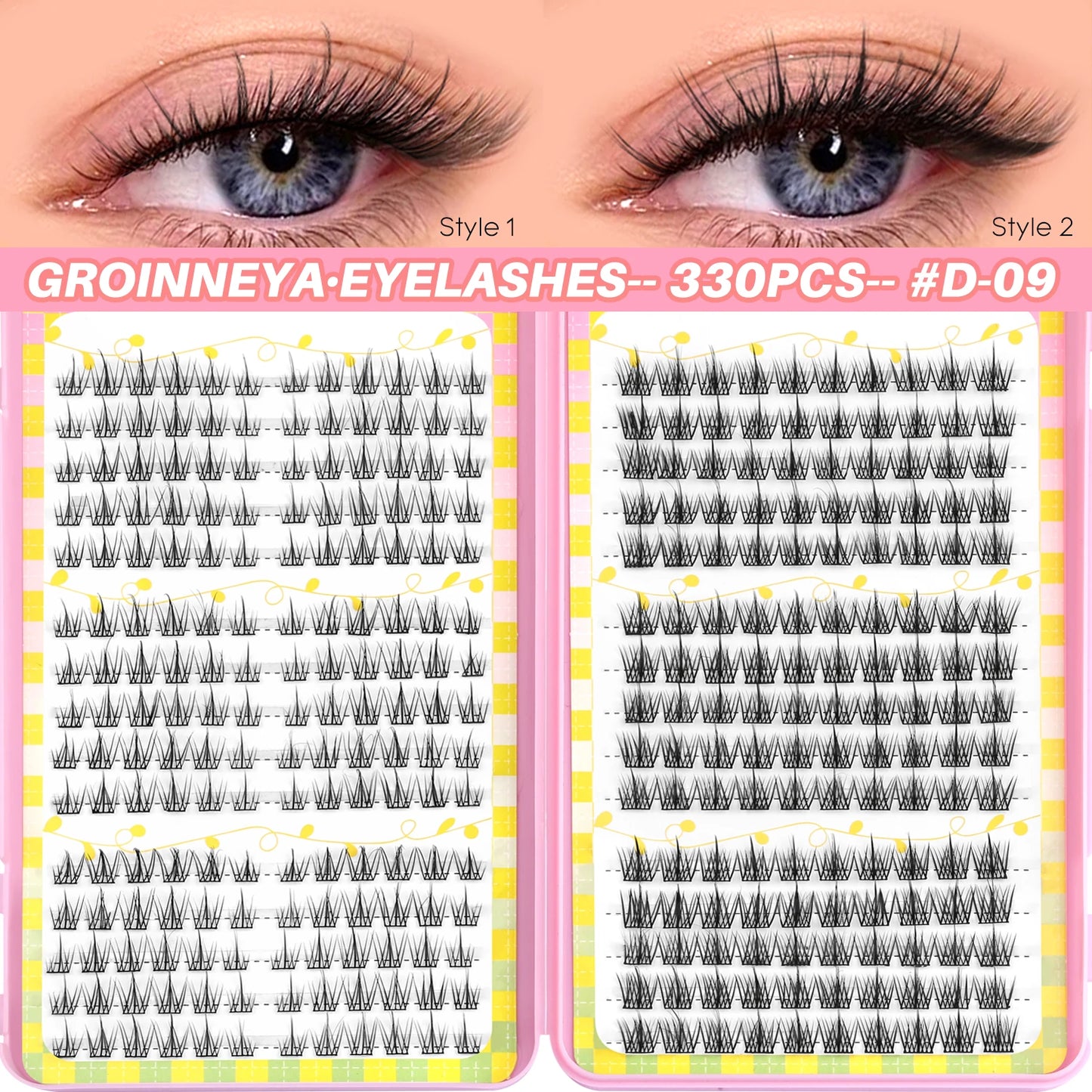 GROINNEYA Lash Clusters 30Rows DIY Natural Manga Eyelashes Mixed Tray Individual Lashes Natural Volume Eyelash Extension Makeup