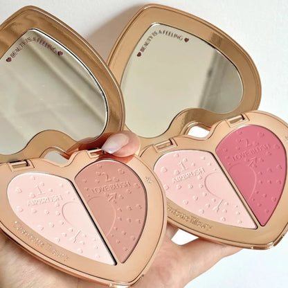 C/T Two Tone Heart Blush Lasting Beauty Makeup Natural Flawless Bright Powder Smooth Look Multi Purpose Rouge 13g