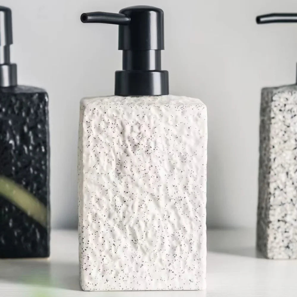 High End Stone Texture Ceramic Lotion Bottle for Home Hotel Multi Purpose Shampoo Hand Wash Bottle Durable Anti Slip Design