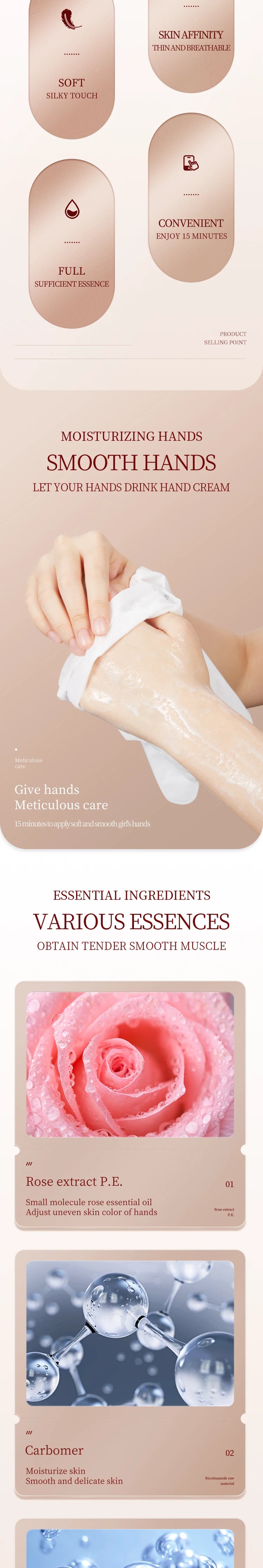 SADOER Rose Moisturizing Hand Mask Whitening Nourishing Anti-aging Hydrating Hand Exfoliating Gloves Hands Skin Care Products