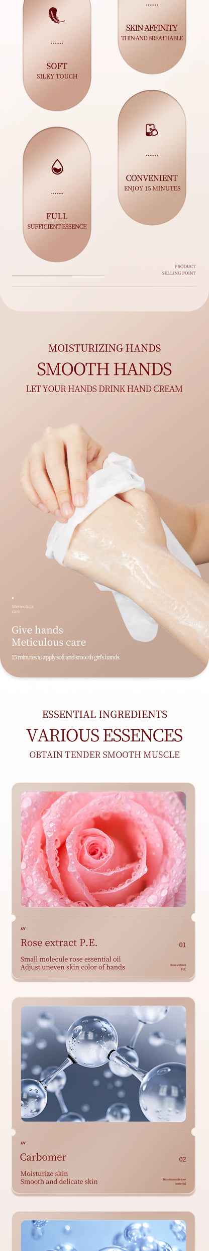 SADOER Rose Moisturizing Hand Mask Whitening Nourishing Anti-aging Hydrating Hand Exfoliating Gloves Hands Skin Care Products