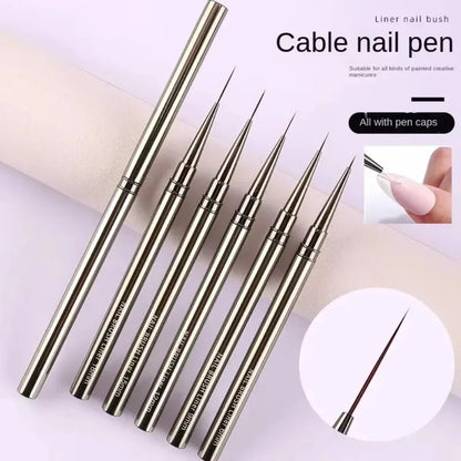5PCS 6/9/12/15/18mm Nail Liner Brush Set Drawing Lines Stripe Painting Flower Pen Nail Art Manicure Metal Handle Brush Set