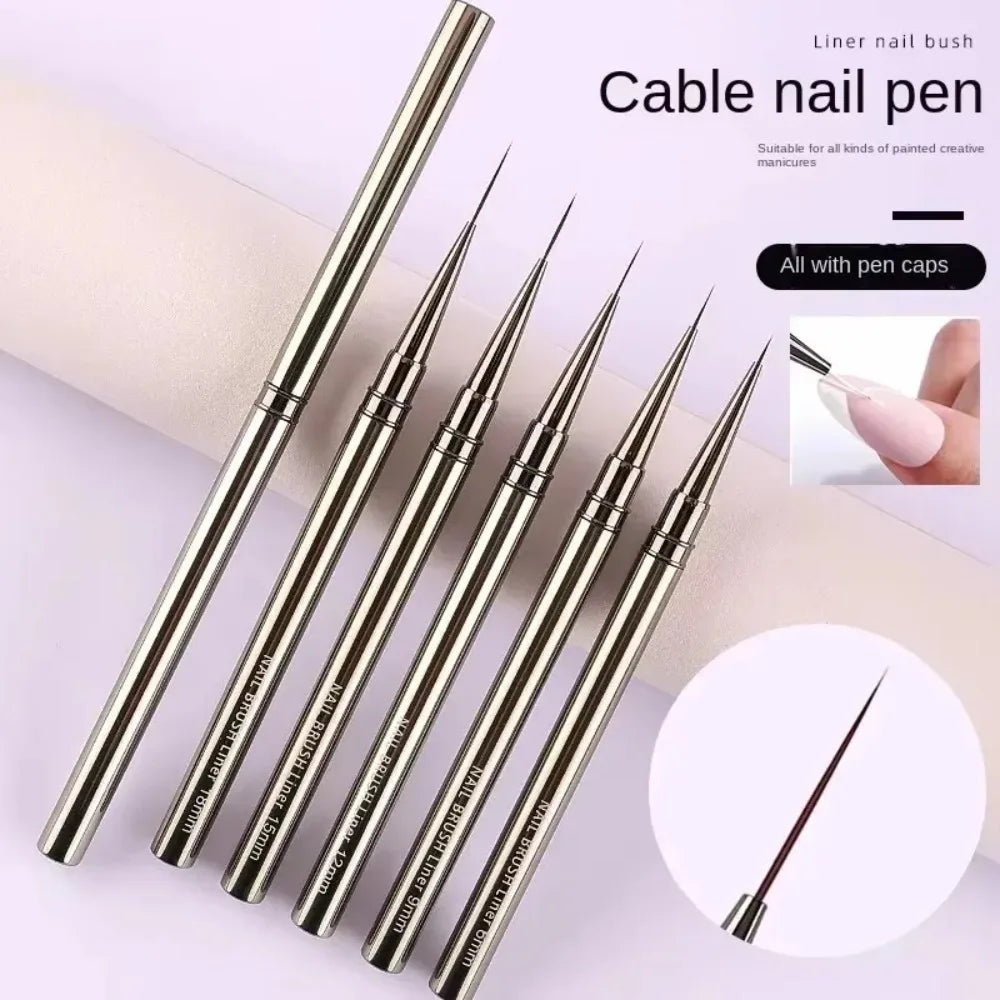 5PCS 6/9/12/15/18mm Nail Liner Brush Set Drawing Lines Stripe Painting Flower Pen Nail Art Manicure Metal Handle Brush Set