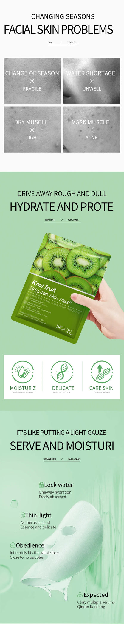 8pcs BIOAQUA Fruit Face Mask Moisturizing Facial skincare Anti-aging Whitening Facial Masks Face Sheet Mask Skin Care Products