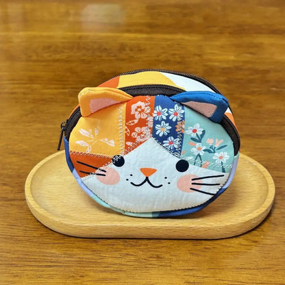 Waterproof Patchwork Coin Purse Cat Zipper Design Small Cosmetic Pouch Makeup Bag Home Travel