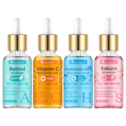 SUYARUN 24H Hydrating Serum ACHS 4-Piece Set – All-Day Moisturizing Facial Essence with Hyaluronic Acid & Vitamins | Anti-Aging