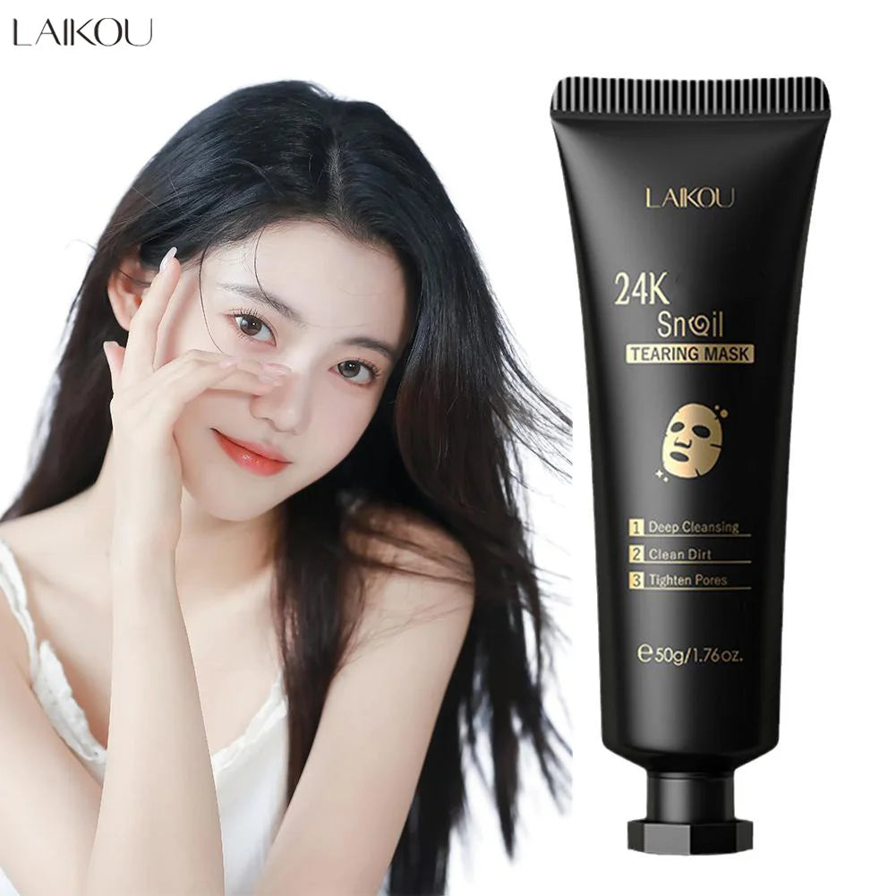 Laikou 24K Gold Snail Peel Off Mask Powerful Pore Cleaner Blackhead & Dirt Remover Detoxifying Facial Shining Skin Care 50g