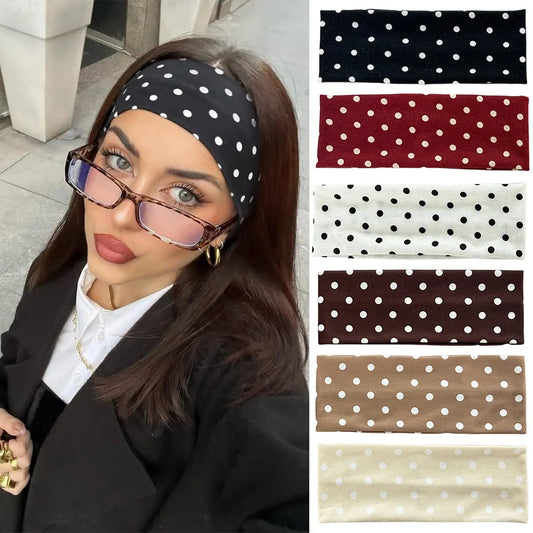 Women's yoga elastic headband with polka dots, autumn fashion makeup headband, hair accessories, sports and fitness headband