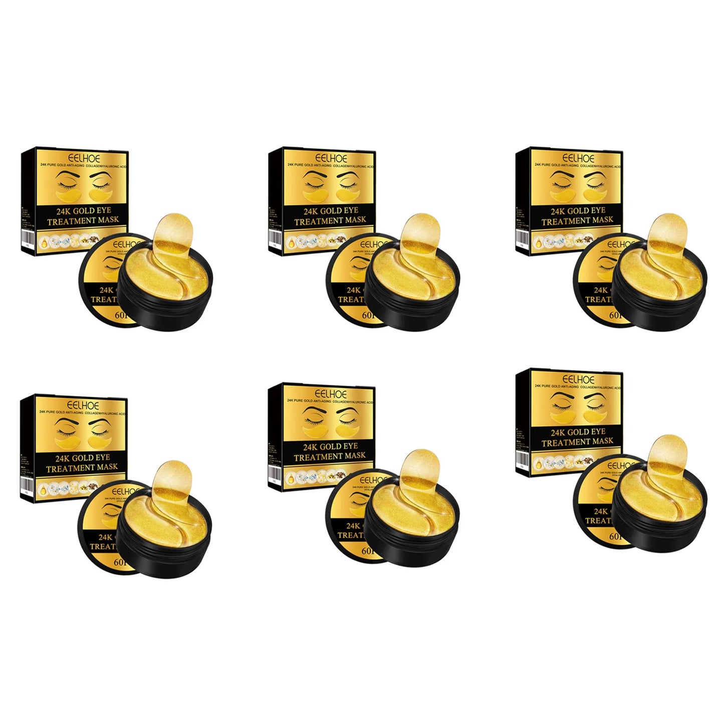 24K Gold Eye Treatment Mask Remove Dark Eye Circles Firming Fade Fine Lines Anti-Aging Hyaluronic Acid Collagen Under Eye Mask