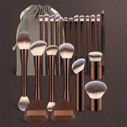 22pcs Makeup Brush Set Including 20pcs Professional Aluminum Tube Makeup Brushes, 2pcs Air Cushion Puffs For Daily Use
