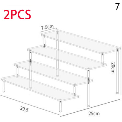 1-4 Tier Acrylic Display Stand Durable Display Rack For Cupcake Perfume Doll Transparent Trapezoidal Blind Box Storage Shelf