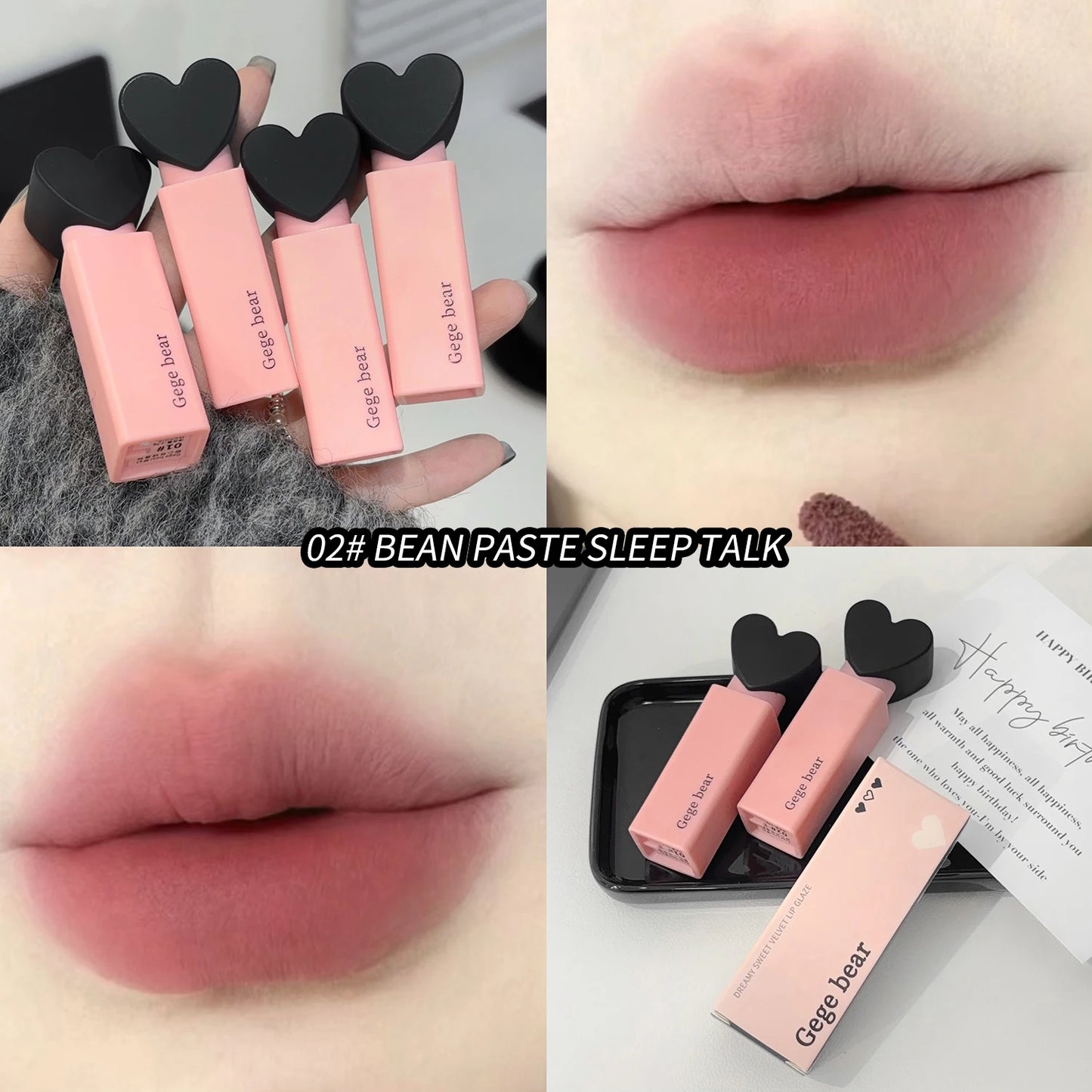 Dreamy Sweetheart Velvet Lip Glaze Gege Bear Matte Soft Texture Not Easy To Stick Cup Long-Lasting Lipstick