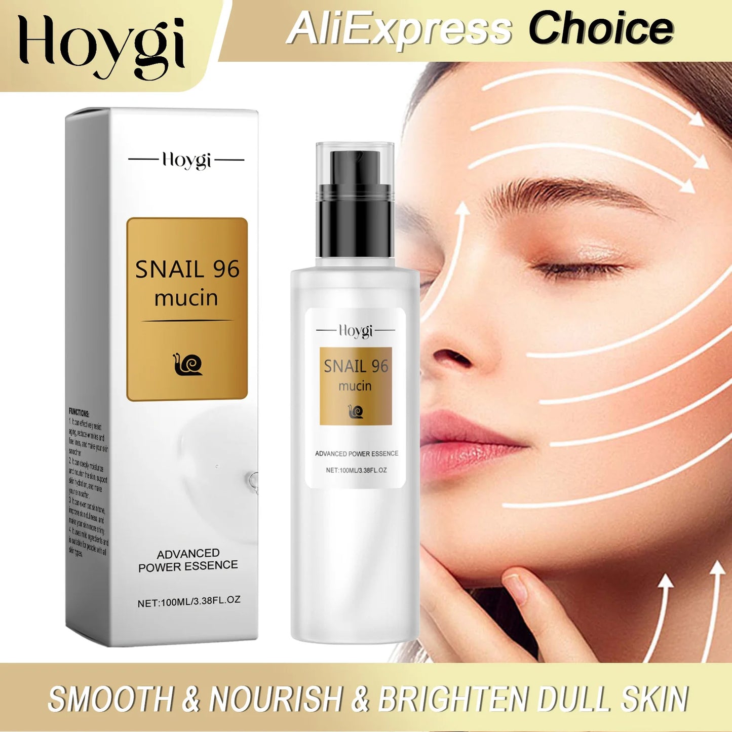 HOYGI Snail Mucin Essence Hydrating Soothing Reduce Fine Lines Deep Moisturizing Revitalize Dull Skin Gentle for All Skin Types