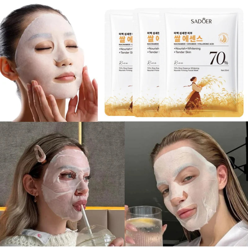 1/5/10PCS Rice Essence Face Sheet Mask,Niacinamide Hyaluronic Acid Hydrating Nourishing Brightening Tender Skin,Korean Skincare