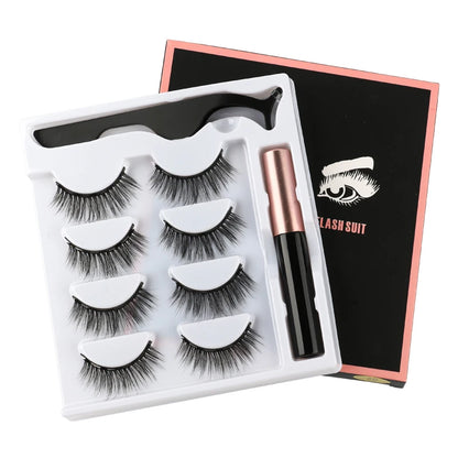 Hot 1/3Pairs Magnetic Eyelashes Soft False Lashes Repeated Use Mink Lashes Waterproof Liquid Eyeliner Tweezer Eyelash Makeup Set