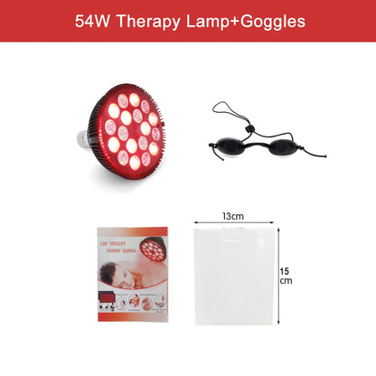 18LEDs 54W Red Light Therapy Lamp with Holder 660nm+850nm Near Infrared Dual- Wave Bulb for Skin and Body Care, Pain Relief
