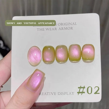 12ML 2025 New Guava Cat Eye Nail Gel Polish - Grape Green Shade with Whitening Effect, Dual-Light Glass Bead Cat Eye Finish