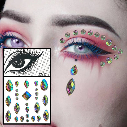 Red Heart Face Jewelry Temporary Tattoos Eye Forehead Diamonds Jewels Makeup Sticker Sparkle Water Drop Gems Nail Art Festival