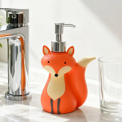 Cute Fox Soap Dispenser Bottle Refillable Cartoon Animal Design for Hand Soap, Shampoo, Shower Gel, Kids Bathroom Decoration