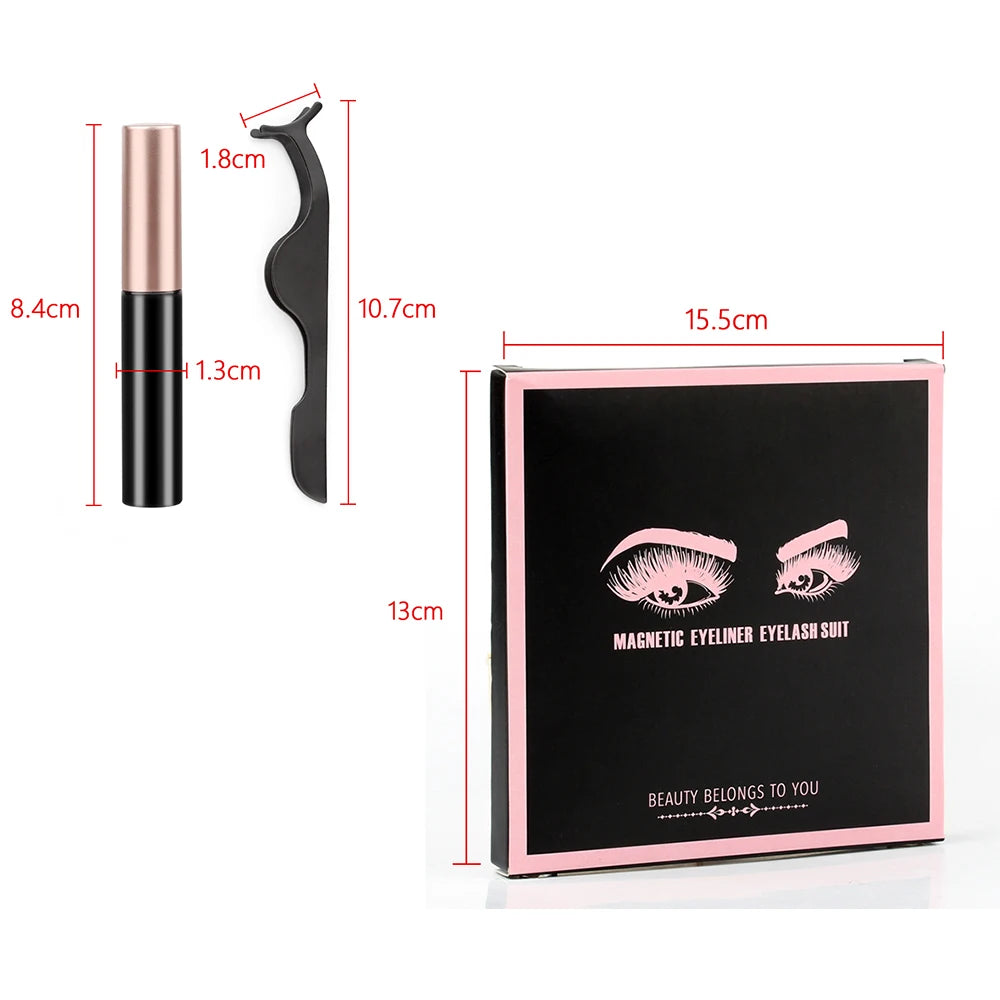 Hot 1/3Pairs Magnetic Eyelashes Soft False Lashes Repeated Use Mink Lashes Waterproof Liquid Eyeliner Tweezer Eyelash Makeup Set