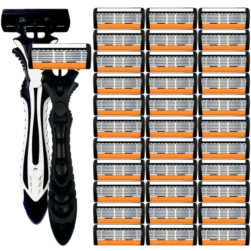 1 Handle + 3/6/12 Blades/ Men Women Manual Safety Razor 6-Layer Stainless Steel Hair Removal Shaving Replaceable Shaver Head