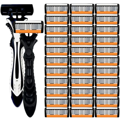 1 Handle + 3/6/12 Blades/ Men Women Manual Safety Razor 6-Layer Stainless Steel Hair Removal Shaving Replaceable Shaver Head