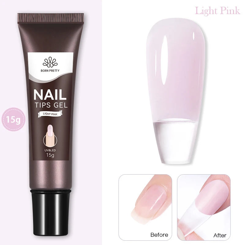 BORN PRETTY 15g Nail Tips Gel Nude Clear Transparent Nail Gel Soak Off UV LED Nail Art Gel Varnish Function Gel Nail Extension