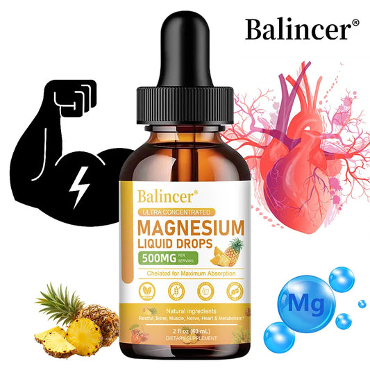 Magnesium Glycinate Liquid Drops, 500mg Complex Supplement for Sleep, Nerve, Energy, Muscle, Bone, Calm & Digestion,2 Fl Oz