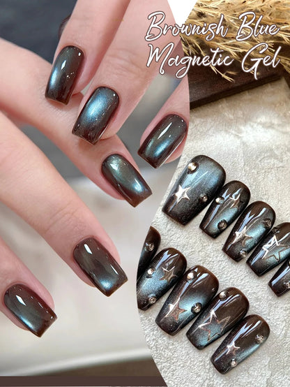 10ml Super Bright Brown & Blue Cat Eye Magnetic Gel Fashion LED Nail Art High Saturation Glossy Finish Dazzling Cat Eye Gel