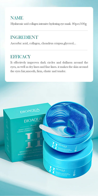 80pcs BIOAQUA Crystal Collagen Eye Mask Anti Dark Circles Anti-Wrinkles Moisturizing Whitening Anti-Aging Retinol Eye Patches