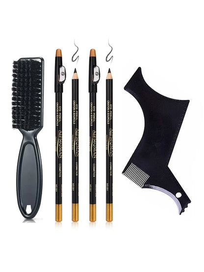 6pcs Beard Grooming Kit – Beard Shaping Pencils, Beard Brush, Styling Template Tool for Outlining, Trimming Shaping Facial Hair