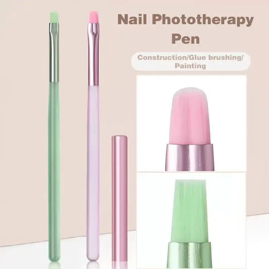 2-pack/pink round head/green flat head, high-end specialized nail salon phototherapy pen, evenly coated with glue and molded in