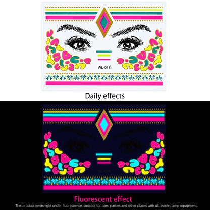 28Pcs Gold Glitter Powder Fluorescent Waterproof Face Tattoo 14x15cm Butterfly/Flowers Makeup Sticker DIY Party Neon Face Decal