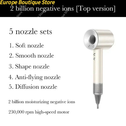 New Super Hair Dryer 220V Leafless Hair Dryer Personal Hair Care Styling Negative Ion Tool Schedule Negative Ion Electric Dryer