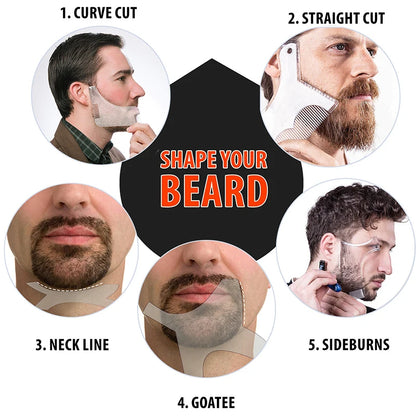 Men's All-in-One Beard Styling Comb - Creative Beard Stencil and Shaping Template Tools for Perfectly Groomed Facial Hair