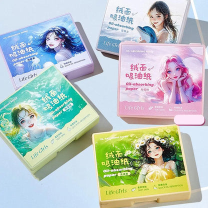 100pcs Matte Oil Blotting Papers with Powder Puff with  Case Mirror Portables Refreshing Facial Oil Blotting Sheets Paper Makeup