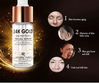 ARTISCARE 24k gold serum six peptides 20ml whitening moisturizing hyaluronic acid serum for face anti wrinkles facial skin care