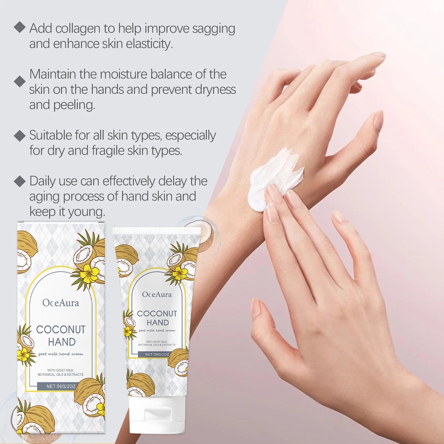 Coconut Hydrating Hand Cream Nourishing Rejuvenating Moisturizing Brightening Smoothing Soothing Anti Cracked Repair Hand Cream