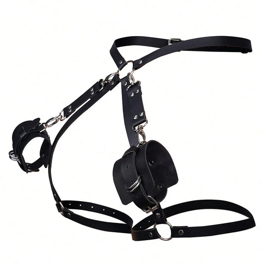 Ladies' punk style bondage art adjustable circular cuffs&thigh straps, essential for intimate role-playing