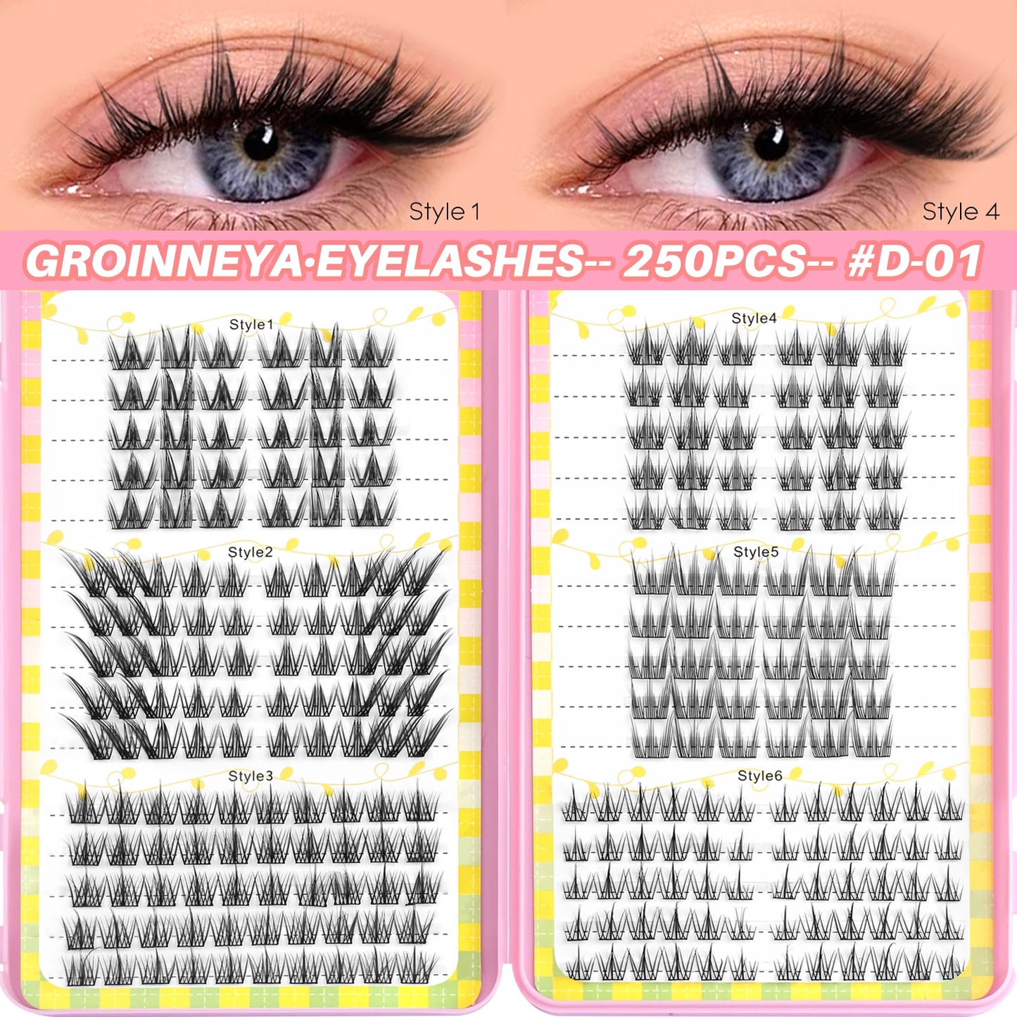 GROINNEYA Lash Clusters 30Rows DIY Natural Manga Eyelashes Mixed Tray Individual Lashes Natural Volume Eyelash Extension Makeup