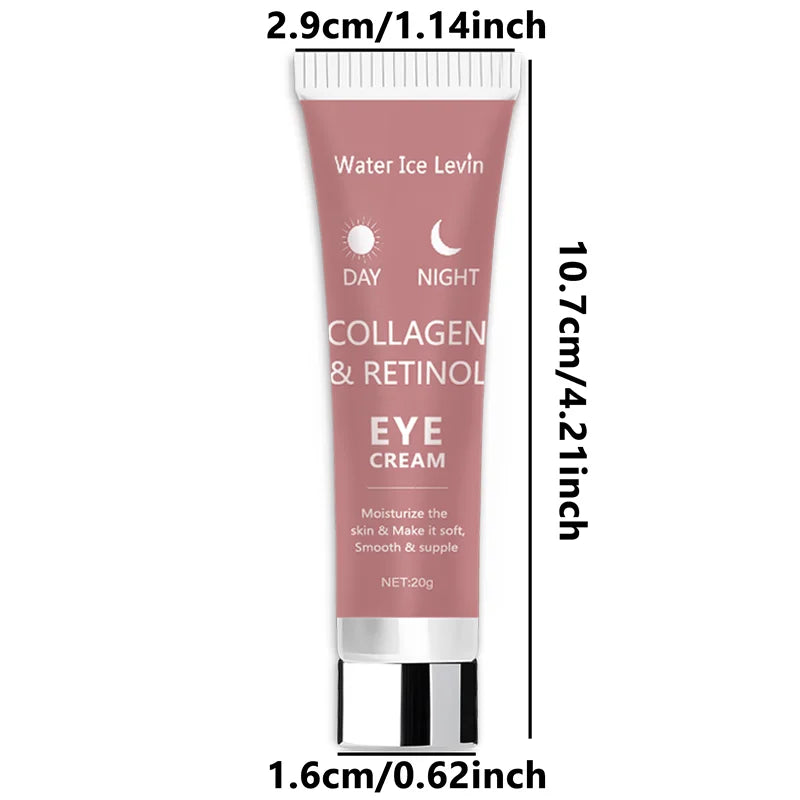 Collagen Retinol Eye Cream. Day Night Formula. Moisturizes Hydrates Deeply. Smooths Firms Eye Area. Soft Supple Skin. 20g.