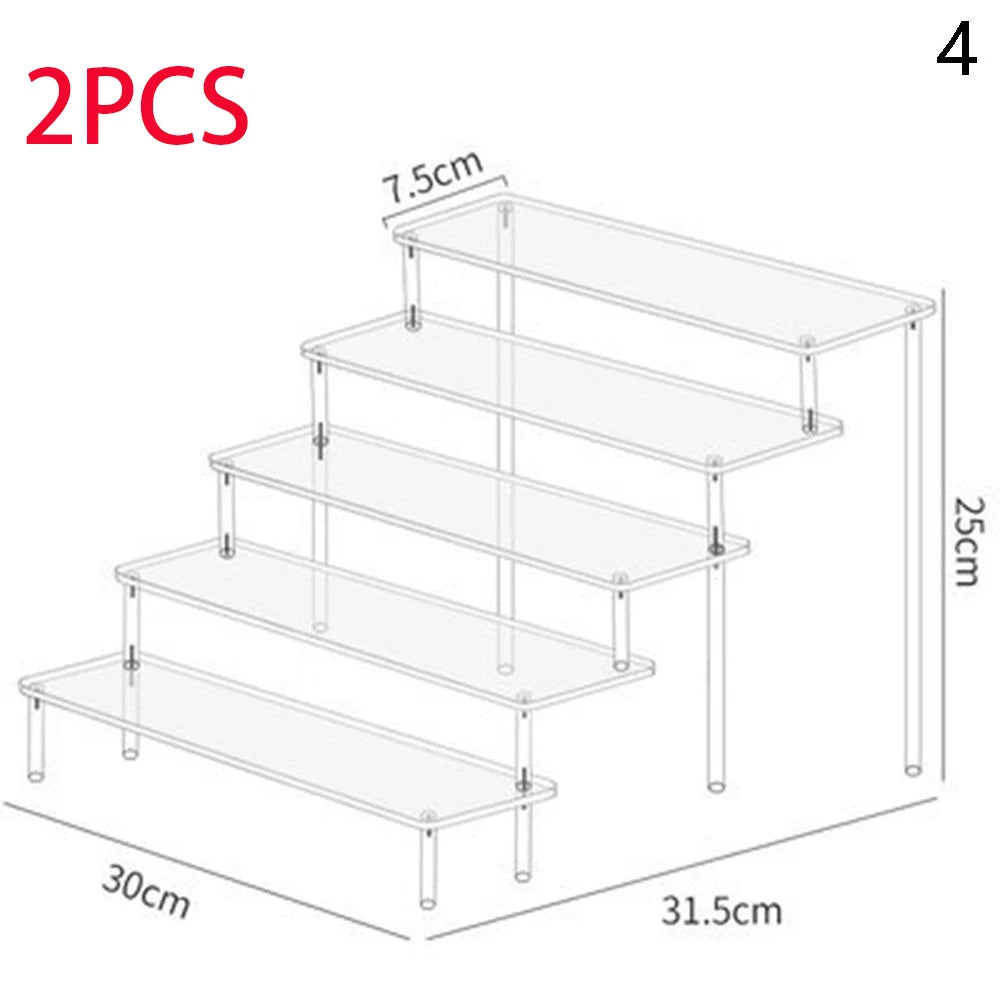 1-4 Tier Acrylic Display Stand Durable Display Rack For Cupcake Perfume Doll Transparent Trapezoidal Blind Box Storage Shelf
